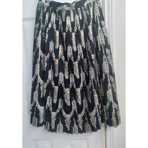 Pleated‎ Midi Skirt Metallic Gold Print Party Cocktail Occasion Size M